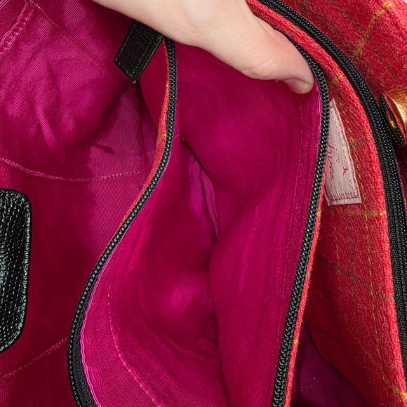 Buzz by Jane Fox Red Plaid Tweed Crossbody Satchel Tote Preppy Academia Y2K - Picture 7 of 16